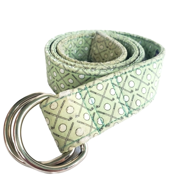 Vineyard Vines Cotton D-Ring Belt. Green and White. MED - Picture 1 of 6